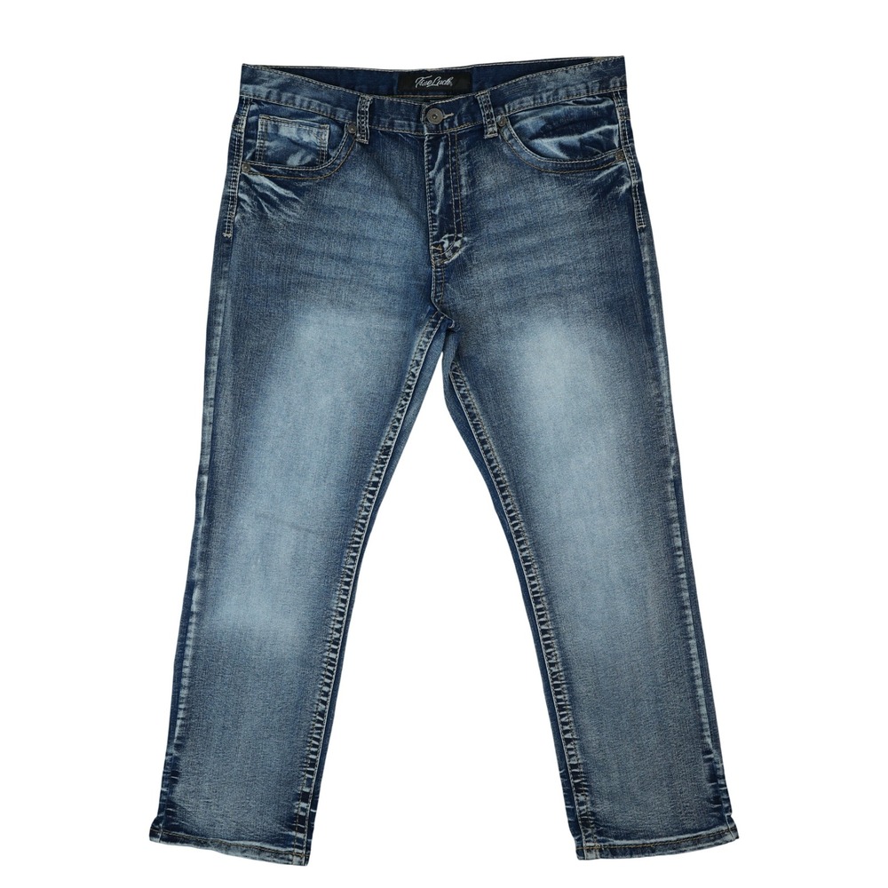 True Luck Jeans Mens 36x30 Blue Distressed Ramsey Straight Leg Stretch Denim
